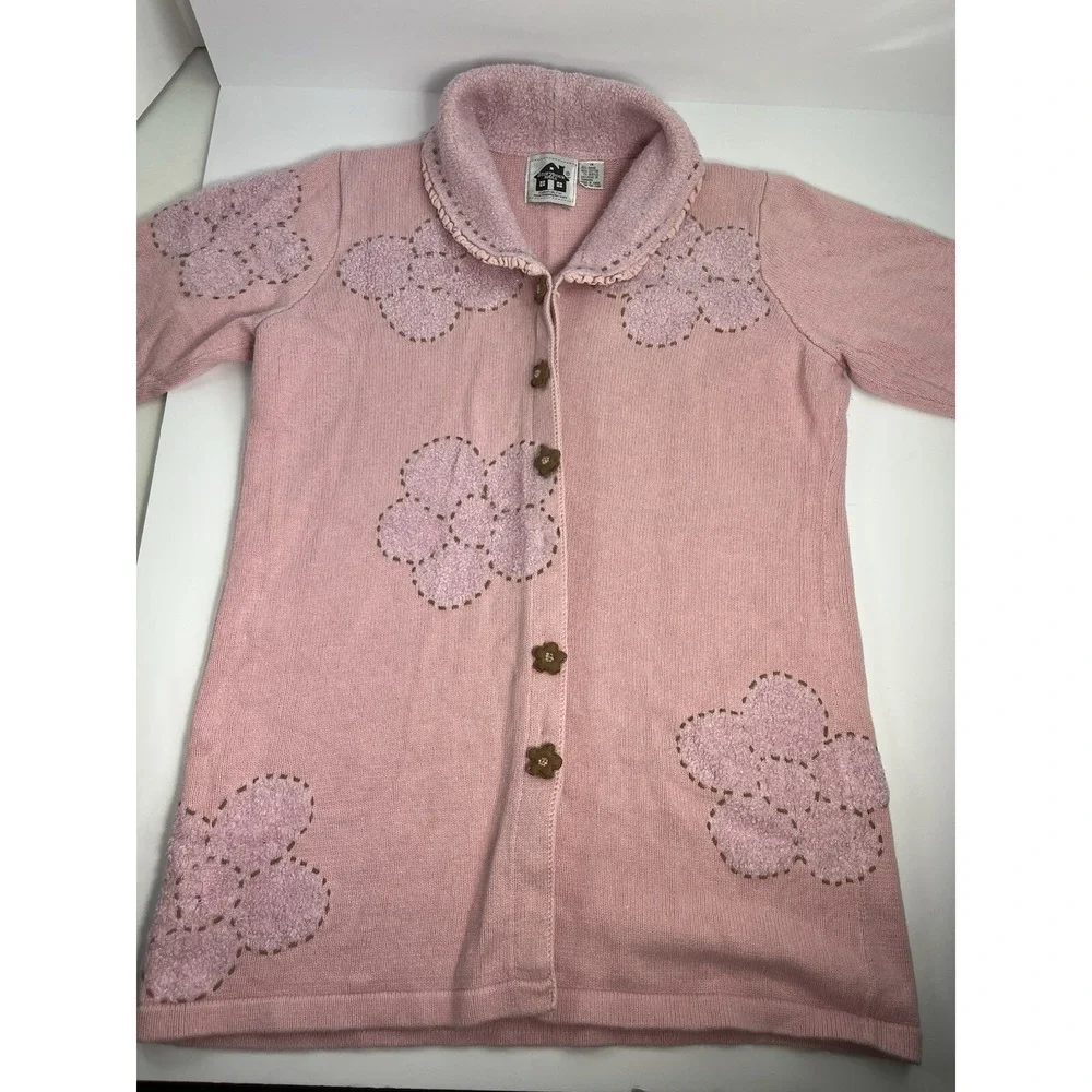 Vintage Storybook Knits Pink Size 1X Cardigan Sweater Floral Flowers Tunic Long